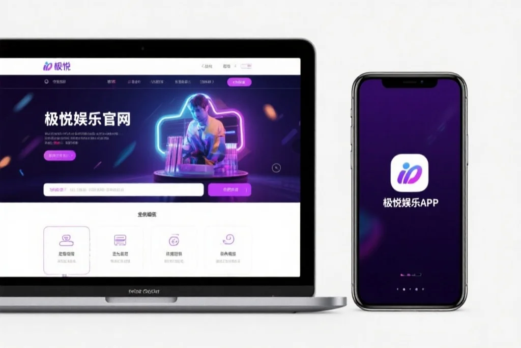 一台笔记本电脑屏幕上显示着双赢娱乐官网的界面，旁边是一部手机显示着双赢娱乐APP，两者并列对比